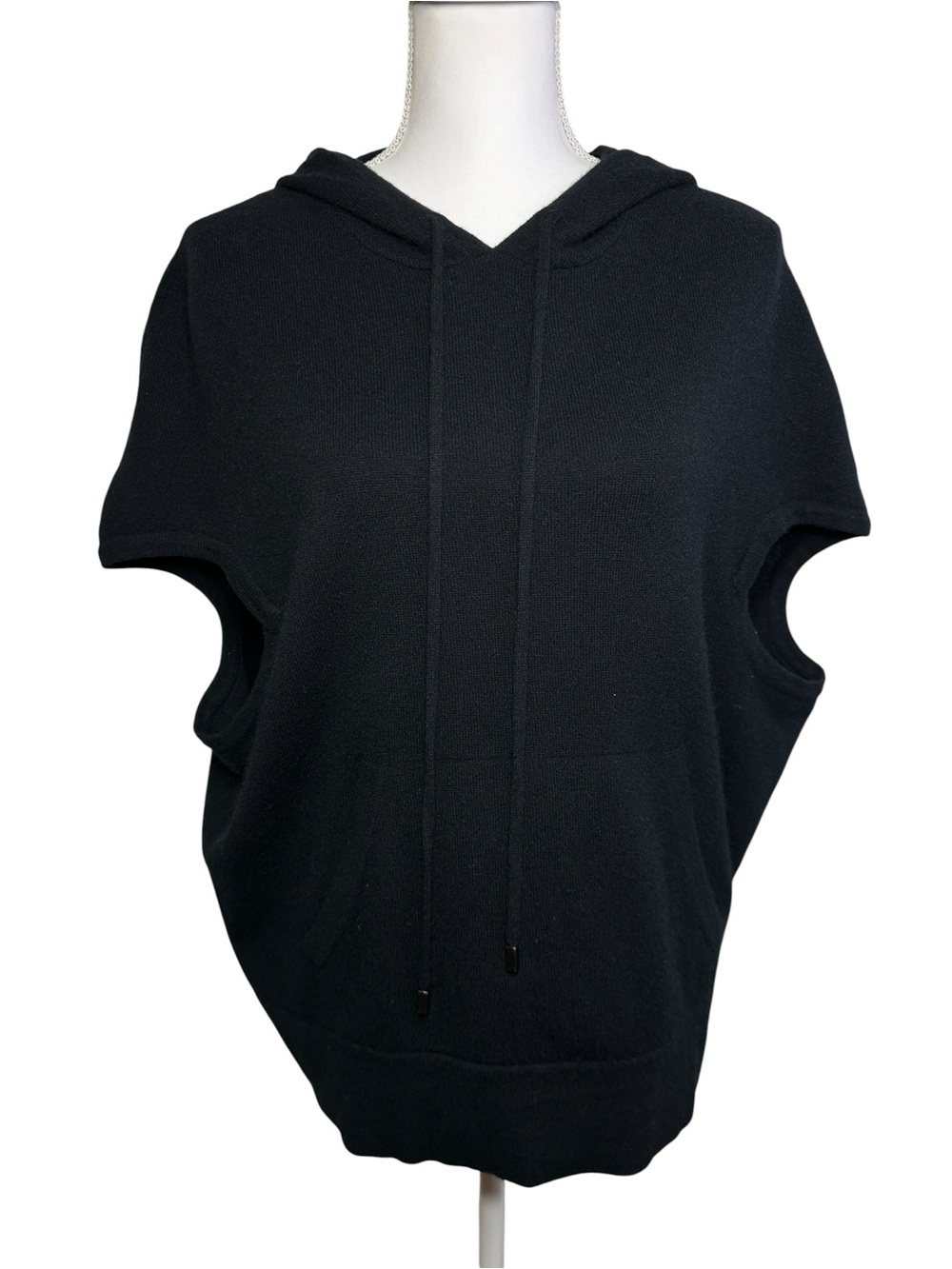 Saks Fifth Avenue 100% Cashmere Short Sleeve Hooded Sweater Black Size Large